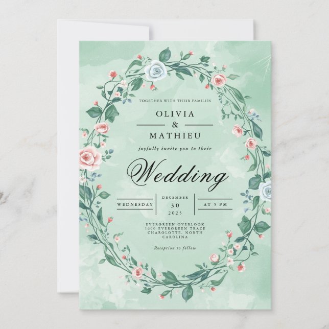 Invitación Boda Delicate Floral Wreath Pastel (Anverso)