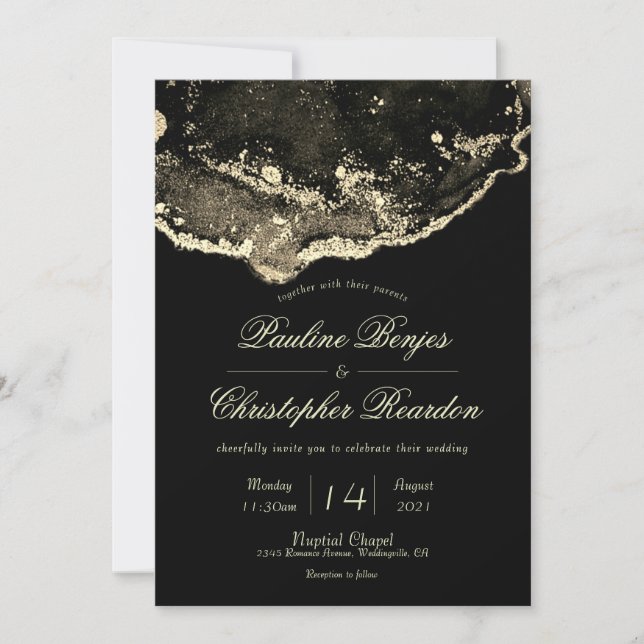 Invitación Boda Deluxe Black and Gold (Anverso)