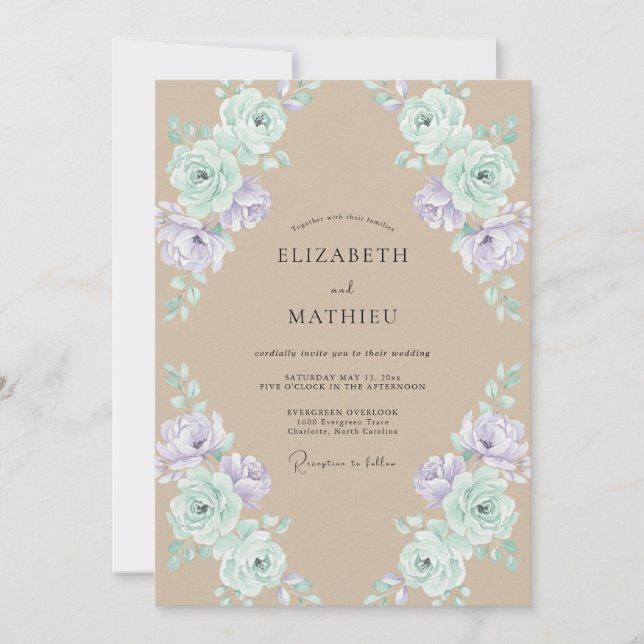 Invitación Boda depeonía lila champán rubor (Anverso)