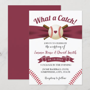 Invitación Boda Deportivo Béisbol Love Burgundy Red Ribbon