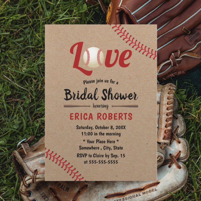 Invitación Boda deportivo de béisbol Rustic Kraft Bridal Show (Subido por el creador)