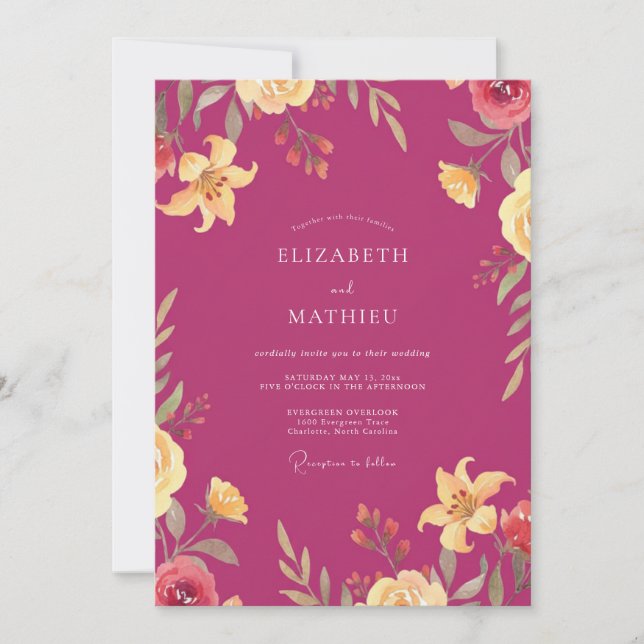 Invitación Boda deslumbrante de verano magenta (Anverso)
