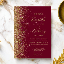 Invitación Boda Destello Dorado Rojo Borgoña