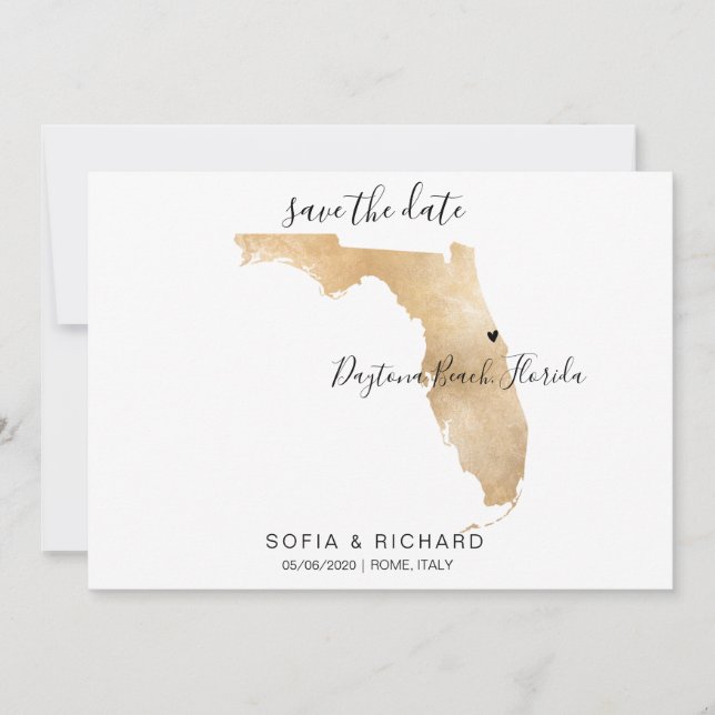 Invitación Boda Destino Florida Mapa Corazón extraíble (Anverso)