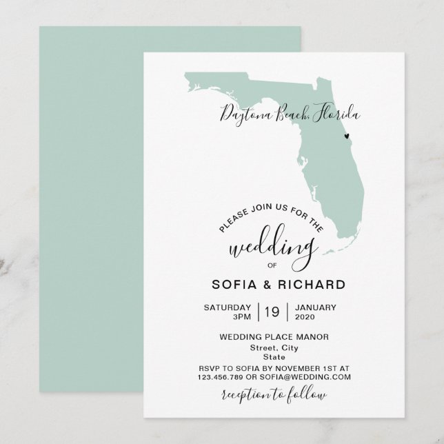 Invitación Boda Destino Florida Mapa Corazón extraíble (Anverso / Reverso)