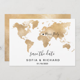 Invitación Boda Destino Mapa Mundial Oro Corazón extraíble