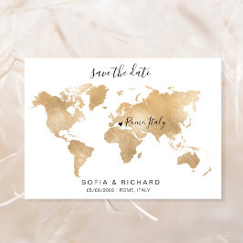 Invitación Boda Destino Mapa Mundial Oro Corazón extraíble