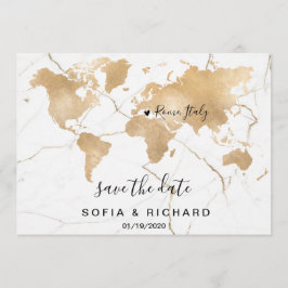 Invitación Boda Destino Mapa Mundial Oro Corazón extraíble