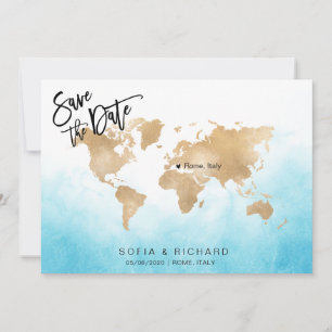 Invitación Boda Destino Mapa Mundial Oro Corazón Móvil