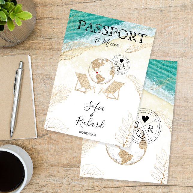 Invitación Boda Destino México Passport Gold World Map (Subido por el creador)