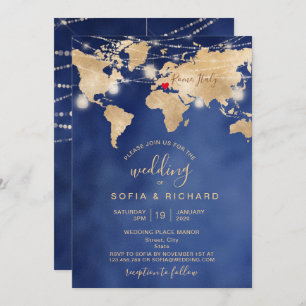 Invitación Boda Destino Mundo Mapa Luz y Corazón