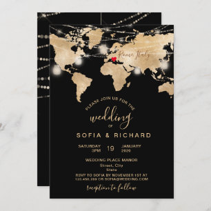 Invitación Boda Destino Mundo Mapa Luz y Corazón