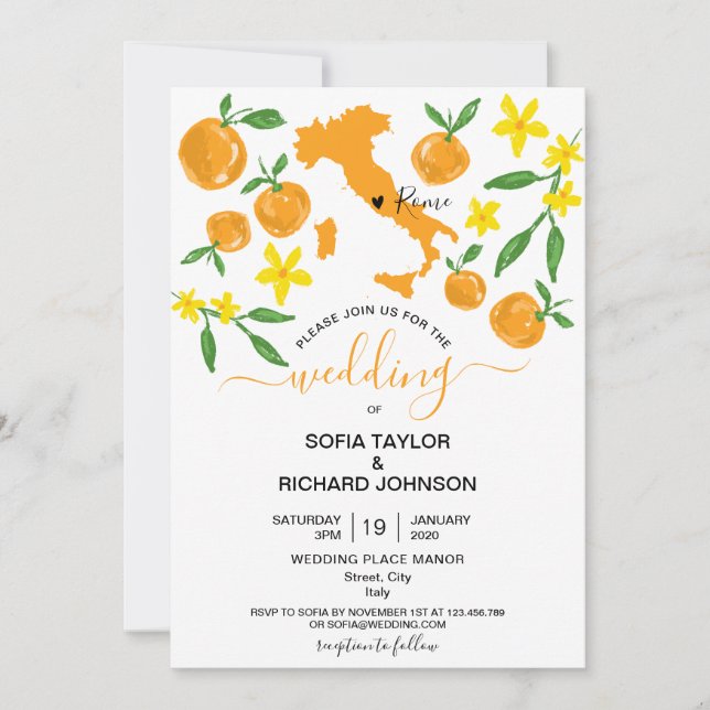 Invitación Boda Destino Naranja de Italia (Anverso)