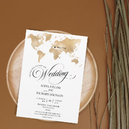 Invitación Boda Destino Oro Mundo Mapa Tipografía Invi