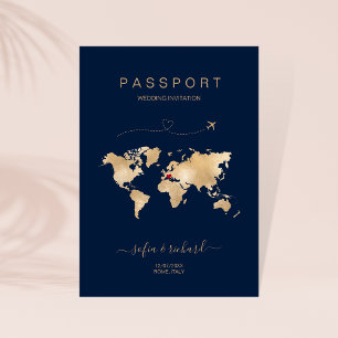 Invitación Boda Destino Pasaporte Mapa Mundial Invi Moderno