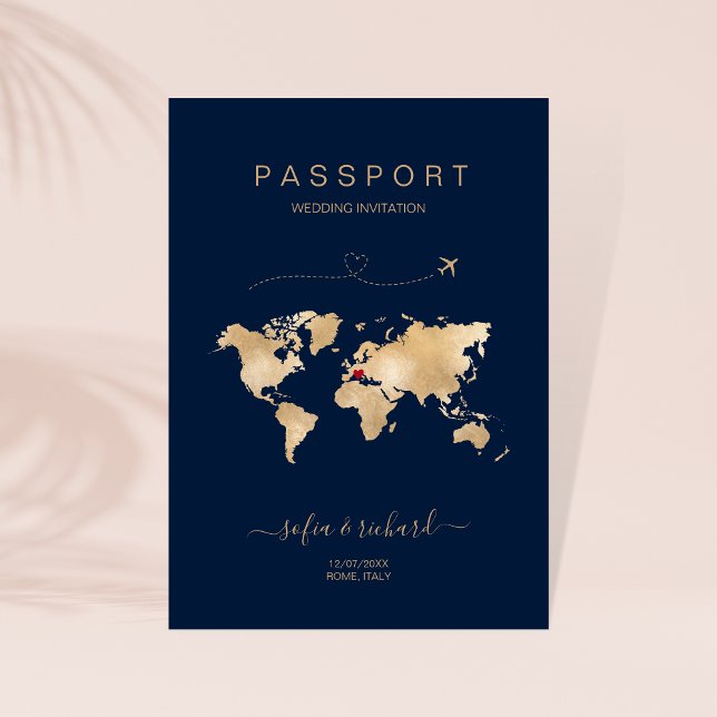 Invitación Boda Destino Pasaporte Mapa Mundial Invi Moderno (Subido por el creador)
