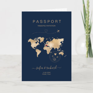Invitación Boda Destino Pasaporte Mapa Mundial Invi Moderno