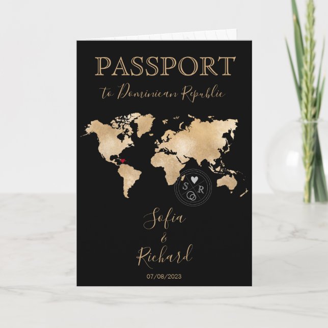 Invitación Boda Destino Pasaporte Mapa Mundial Punta Cana (Anverso)