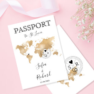 Invitación Boda Destino Pasaporte Mapa Mundial Santa Lucía