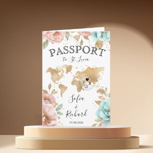Invitación Boda Destino Pasaporte Mapa Mundial Santa Lucía