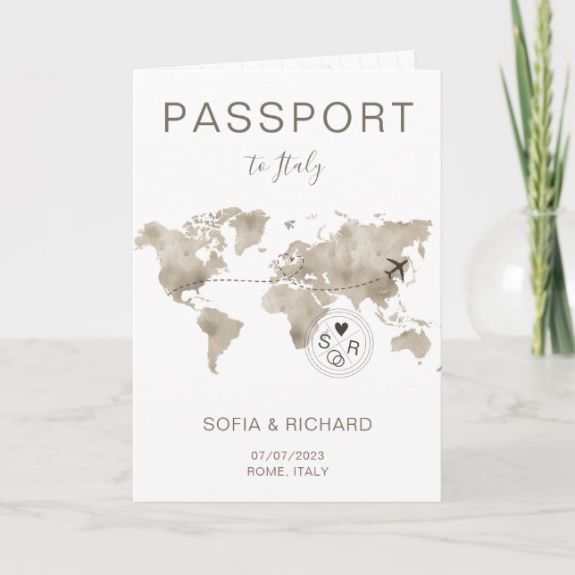 Invitación Boda Destino Pasaporte Mapa Mundial Viaje Inv (Anverso)