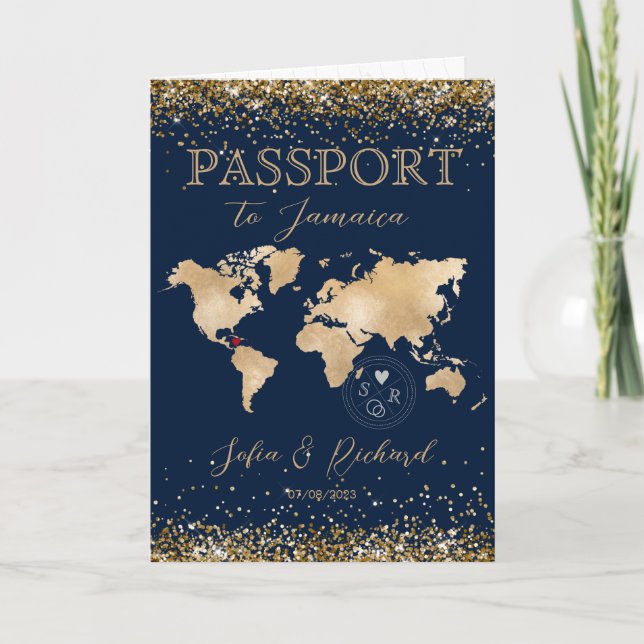 Invitación Boda Destino Pasaporte Mundo Mapa tropical en (Anverso)