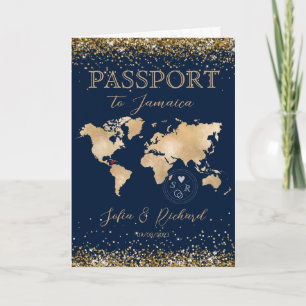 Invitación Boda Destino Pasaporte Mundo Mapa tropical en