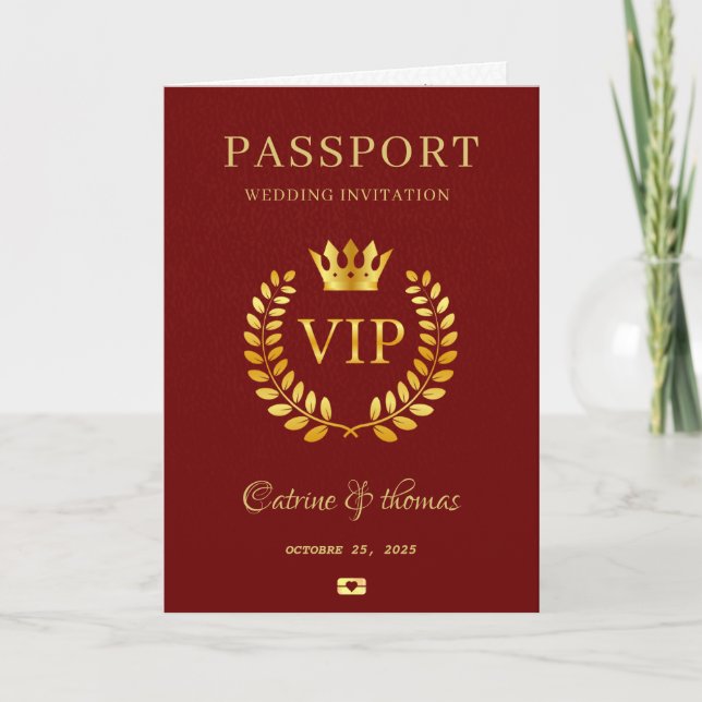 Invitación Boda Destino Red Passport World Map VIP (Anverso)