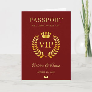 Invitación Boda Destino Red Passport World Map VIP