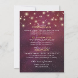 Invitación Boda Detalle Floral String Luces Borgoña Rojo