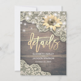 Invitación Boda Detalle Lace Sunflower Madera y cadenas