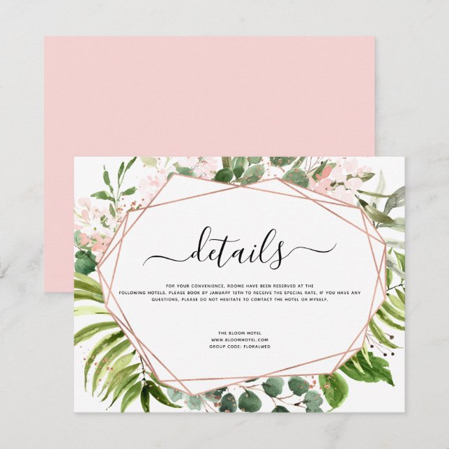Invitación Boda Detalles Eucalyptus Greenery Rosa Gold (Anverso / Reverso)