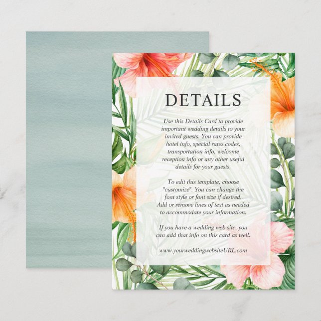 Invitación Boda Detalles Floral acuarela tropical (Anverso / Reverso)