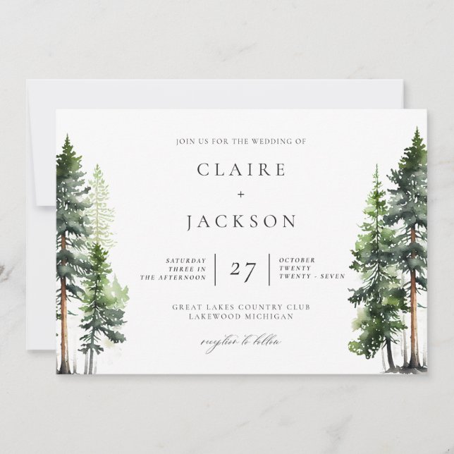 Invitación Boda/detalles modernos de los Pines verdes foresta (Anverso)