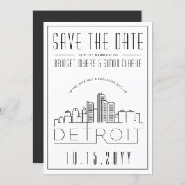 Invitación Boda Detroit | Estilizado Skyline Guardar la fecha