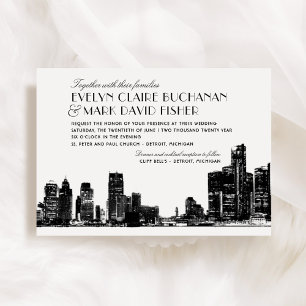 Invitación Boda Detroit Skyline Art Deco