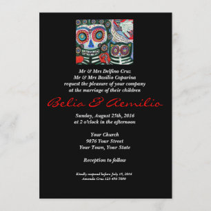 Invitación Boda - Día de Muertos - Mujer Mexicana y Gato