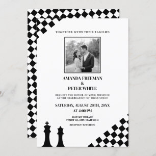 Invitación Boda Diagonal Black Chess Bold Checkers