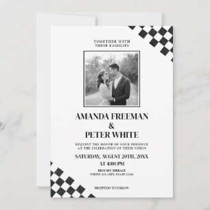 Invitación Boda Diagonal Black Purpurina Bold Checkers