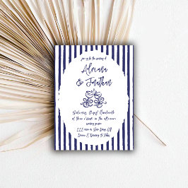 Invitación Boda dibujada a mano azul vintage