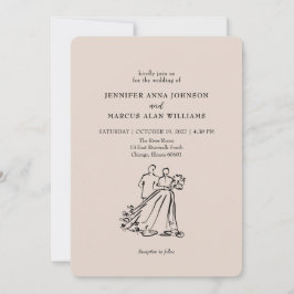Invitación Boda Dibujada a Mano Borrador de Moda Novio QR