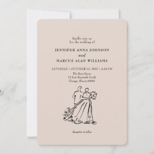 Invitación Boda Dibujada a Mano Borrador de Moda Novio QR
