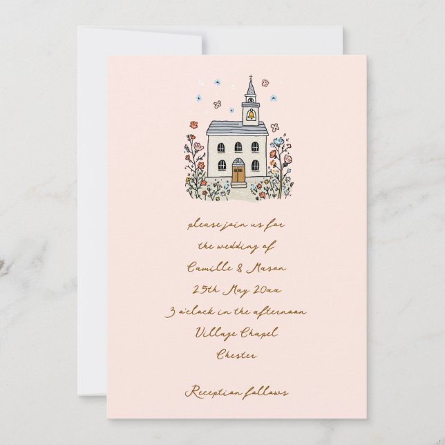 Invitación Boda Dibujada Capilla Caprichosa Rubor (Anverso)