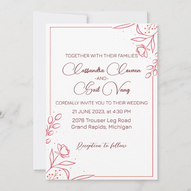 Invitación Boda dibujado a mano mínima (Anverso)