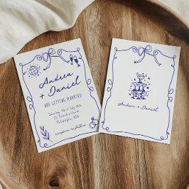 Invitación Boda dibujado a mano rápida y caprichosa azul