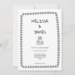 Invitación Boda dibujado con la mano de un doodle de torta ca