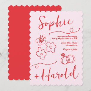 Invitación Boda dibujado de mano para nombres de escritura di