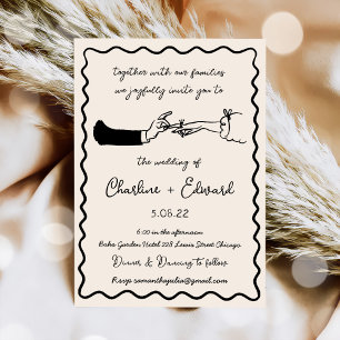 Invitación Boda Dibujo Divertido Dibujado a Mano Escritura