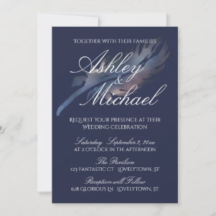 Invitación Boda Digital Acuarela Pluma sobre Azul Marino