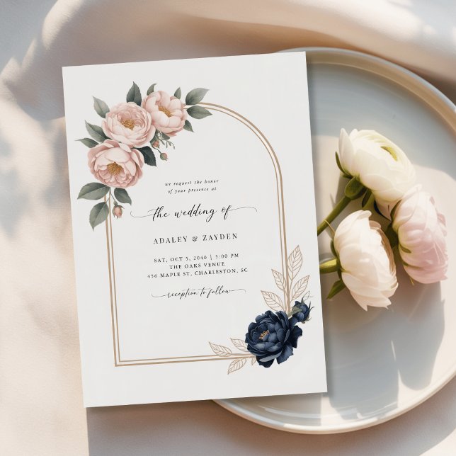 Invitación Boda digital asequible de arco floral de la marina (Subido por el creador)